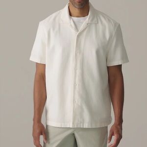 J.Crew Men’s Camp Collar Textured Short Sleeve Button Front Shirt Cream Ivory L